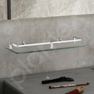 Plantex Frosted Glass Shelf for Bathroom/Shelf with Brass Railings and Brackets/Shelf for Living Room/Bedroom/Kitchen - Pack of 1 (15 x 6 inch, Chrome)