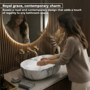 Plantex Ceramic Tabletop Washbasin for Bathroom/Designer Hand Wash Basin/Oval Countertop Basin/Home/Office (22x13.5x6 Inch - White & Grey)