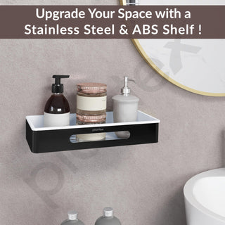 Plantex Stainless Steel & ABS Bathroom Shelf for Wall/Kitchen Shelf and Rack/Bathroom Accessories - (Black, 14X5 Inches)