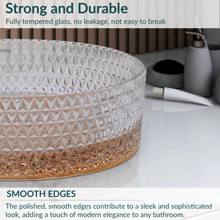 Plantex Round Washbasin for Bathroom/Glass Tabletop Wash Basin/Luxury Transparent Countertop Basin for Home/Office/Hotel (15.5x15.5x5 inch)