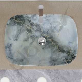 Plantex Ceramic Tabletop Basin/Wash Basin for Bathroom/Bathroom Sink/Grey Marble Washbasin for Restaurant, Hotel (18 x 13 x 5.5 Inch)