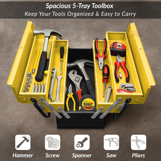 Plantex Tool Box Empty/18" Metal Tool Organizer 5- Compartments Metal Tool Boxs/Empty Tool Boxs/Tools Organizer Box - (Yellow & Black)