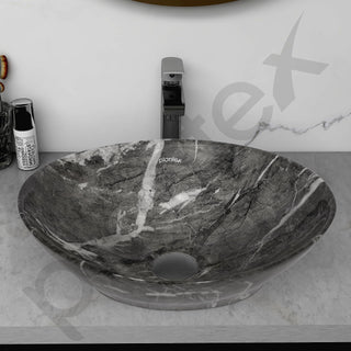 Plantex Ceramic Basin for Bathroom/Table Top Ceramic Basin/Washbasin for Bathroom (BOAT-NS-551-Marble Finish, 16 x 13 x 5.5 Inch)