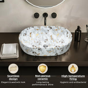 Plantex Tabletop Wash Basin for Bathroom/Designer Ceramic Basin/Oval Countertop Wash Basin/Home/Office (21x14x6 inch-Marble Finish)