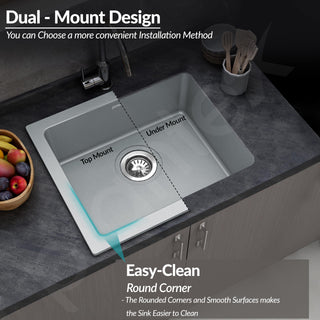 Plantex Quartz Acrylic Kitchen Sink/Undermount Sink For Kitchen/Metalic Single Bowl Kitchen Sinks With Coupling (Lintus 16X18 Inches), Silver