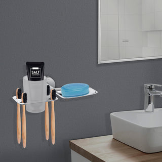 Plantex Brass-Made soap and Brush Holder Stand for Bathroom and wash Basin (Chrome-Silver)