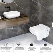 Plantex Ceramic Rim Wall Hung Western Toilet/Tabletop Wash Basin/Commode for Toilet/Wash Basin for Bathroom - Combo - (White)