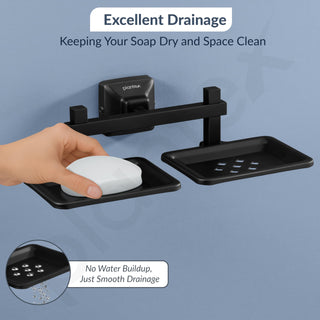 Plantex 304 Grade Stainless Steel Double Soap Holder for Bathroom/Dual Soap Dish/Soap Stand/Soap Case/Bathroom Accessories - Squaro (Black)