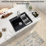 Plantex Granite Single Bowl Sink/Matt Quartz Sink For Kitchen/UV Protected Kitchen Sink/Undermount/Topmount (Nano Black - 24X18 Inches)