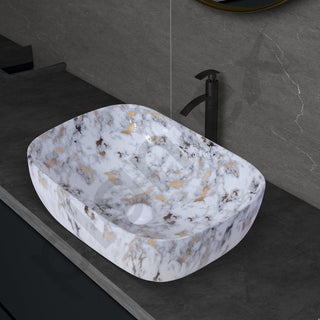 Plantex Basin for Bathroom/Ceramic Table Top Basin/Counter Top Wash Basin - (Alpha -NS-108, Marble Finish, 18 x 13 x 5.5 Inch)