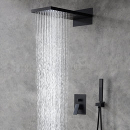 Plantex Solid Brass Shower Panel for Bathroom/3 in 1 Bathroom Shower Set/Handshower with Waterfall Outlet/Overhead Shower with Dual Function -Black