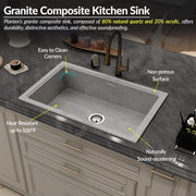 Plantex Quartz Acrylic Kitchen Sink/Undermount Sink for Kitchen with 10 Years Warranty by Plantex/Granite Single Bowl Kitchen Sinks with Coupling (Brun - 32x20 Inches)