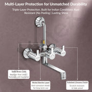 Plantex Wall Mixer for Bathroom/Mixer with L-Bend Connector for Overhead Shower/Mixer Tap/2in1 Wall Mixer - (FLO-818, Chrome)