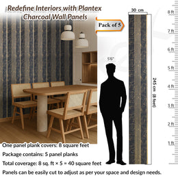 Plantex Louvers Panel for Wall/8 Feet Wall Panels/3D Charcoal Panel for Interior Walls Décor - Pack of 5 Covers - 40 Sq. Ft, Size-1 Feet x 8 Feet (YD-1207)