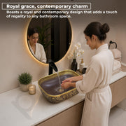 Plantex Designer Ceramic Basin/Table Top Wash Basin for Bathroom/Countertop Vessel Sink - Indo-European Collection (EQTT-466, Gold & Brown)