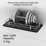 Plantex Premium Black Bathroom Glass Shelf/Glass Shelf for Living Room/Kitchen / Bathroom Accessories Set/ Kitchen Shelf Rack- (Polished 12x6 - Pack of 1)