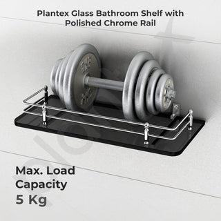 Plantex Wall Mount Glass Shelf for Bathroom/Shelves for Kitchen/Black Glass Shelf, Polished (12x6 Inches - Pack of 2)