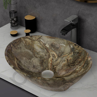 Plantex Ceramic Basin for Bathroom/Table Top Ceramic Basin/Washbasin for Bathroom (BOAT-NS-525-Marble Finish, 16 x 13 x 5.5 Inch)