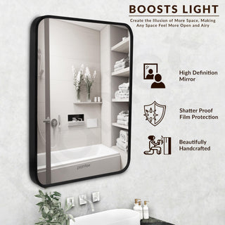 Plantex Aluminium Frame Bathroom Mirror for Wall/Wall Mount Mirror for Bedroom/Dressing Room/Living Room/Entryway - Shatterproof Mirror (18x24 Inch-Brushed Black/Rectangle)
