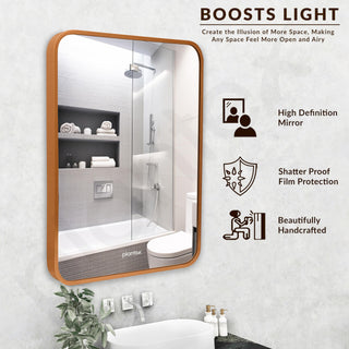 Plantex Aluminium Frame Mirror for Wall/Bathroom Mirror/Wall Mount Mirror for Bedroom/Dressing Room/Living Room/Entryway - Shatterproof Mirror (18x24 Inch-Gold Brushed/Rectangle)