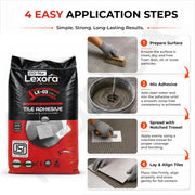 Plantex Lexora Tile Adhesive for Terracotta/Ceramic & Quarry Tiles/Polymer Modified Cement Adhesive for Floor & Wall Tiles Fixing/ Kitchen & Bathroom  Use - 20kg (LX-03, Grey)
