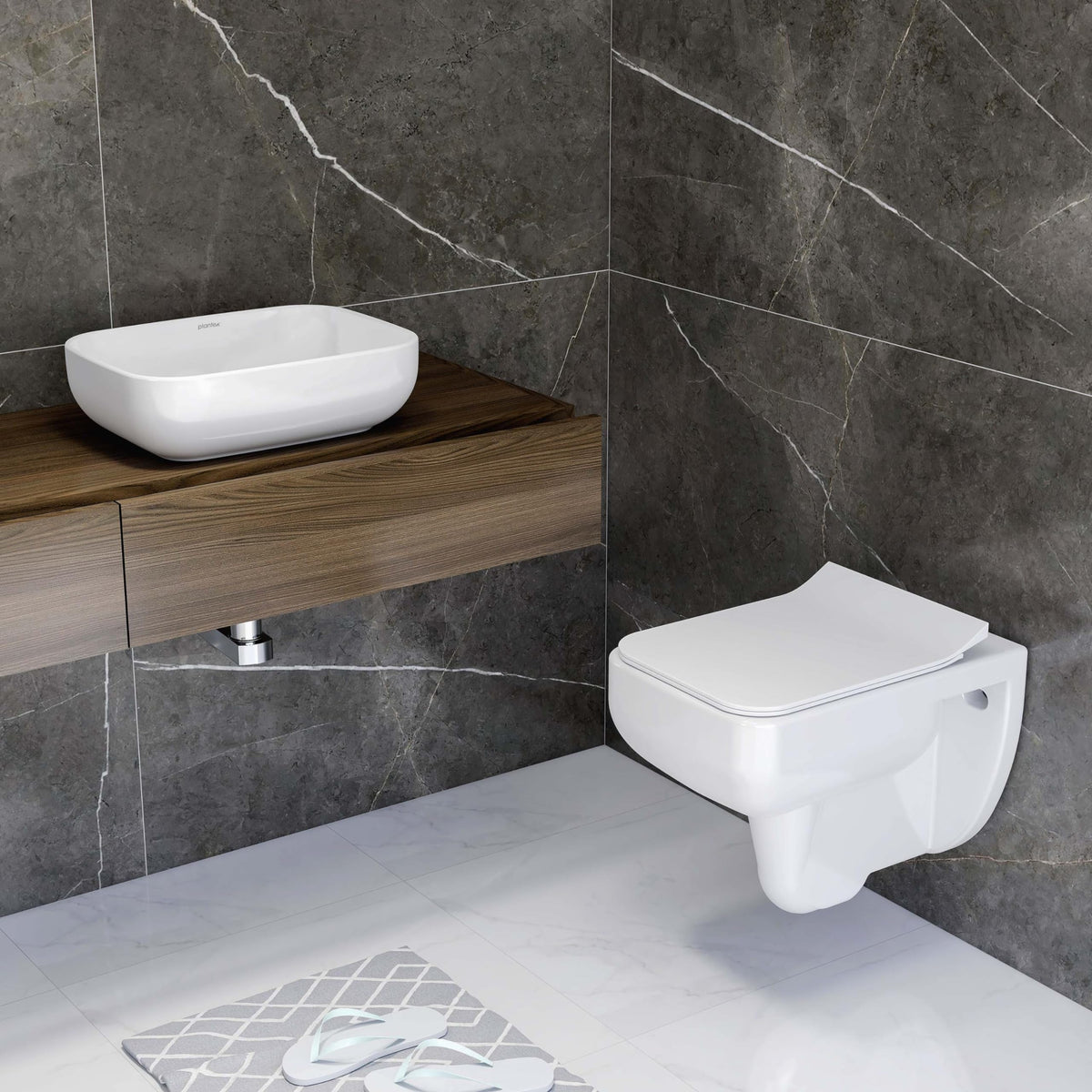 Plantex Ceramic Rim Wall Hung Western Toilet/Tabletop Wash Basin ...