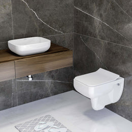 Plantex Ceramic Rim Wall Hung Western Toilet/Tabletop Wash Basin/Commode for Toilet/Wash Basin for Bathroom - Combo - (White)