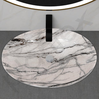 Plantex Ceramic Basin for Bathroom/Table Top Ceramic Basin/Washbasin for Bathroom - (CRETA-NS-211-Marble Finish, 23 x 15 x 5.54 Inch)