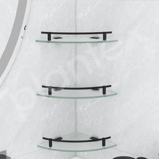 Plantex Premium Frosted Glass Corner Shelves for Bathroom/Living Room Wall Mounted Shelf with Black Railings and Brackets/Bathroom Accessories (9x9 Inches, Pack of 3)