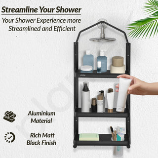 Plantex Shower Rack/Self Adhesive Shower Caddy for Bathroom Hanging/3 Layer Shower Shelf for Bathroom with Soap Dish Holder,Toothbrush Holder (1520, Black)