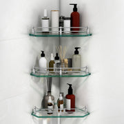 Plantex Premium Glass Corner Shelf for Bathroom/Glass Shelf for Kitchen/Transparent Bathroom Accessories (Transparent,9x9 Inches) - Pack of 3