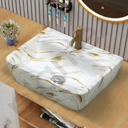 Plantex Ceramic Wash Basin for Bathroom/Square Wall Hung Basin/Bathroom Sink/Washbasin for Restaurant/Hotel (Marble Finish - 18 x 14 x 5 Inch)