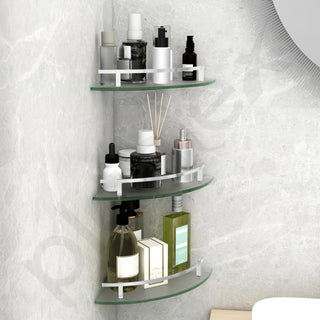 Plantex Premium Frosted Glass Corner/Shelf for Bathroom/Wall Shelf/Storage Shelf - (12x12 in,Chrome-Pack of 3)