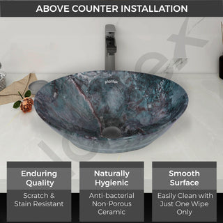 Plantex Ceramic Basin for Bathroom/Table Top Ceramic Basin/Washbasin for Bathroom - (BOAT-NS-553-Marble Finish, 16 x 13 x 5.5 Inch)