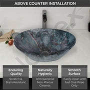 Plantex Ceramic Basin for Bathroom/Table Top Ceramic Basin/Washbasin for Bathroom - (BOAT-NS-553-Marble Finish, 16 x 13 x 5.5 Inch)