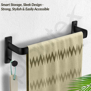 Plantex Single Towel Rod for Bathroom/Cloth Hanger for Wall/Towel Holder/9 Inch Towel Bar/Bathroom Accessories (1511, Black)