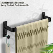 Plantex Single Towel Rod for Bathroom/Cloth Hanger for Wall/Towel Holder/9 Inch Towel Bar/Bathroom Accessories (1511, Black)