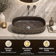 Plantex Ceramic Basin for Bathroom/Designer TableTop Wash Basin/Bathroom Vessel Sink/Washbasin - LA05, Matt Brown (21.5 x 14 x 5.5 Inch)