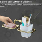 Plantex 304 Grade Stainless Steel 2in1 Soap Dish with Tumbler Holder/Soap Stand/Tooth Brush Holder/Bathroom Accessories - Nipron (Brass Antique)