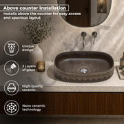 Plantex Ceramic Basin for Bathroom/Designer TableTop Wash Basin/Bathroom Vessel Sink/Washbasin - LA05, Matt Brown (21.5 x 14 x 5.5 Inch)