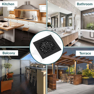 Plantex Solid Brass Floor Drain Cover/Shower Drain/Floor Trap/Bathroom Drain Cover/Jali for Bathroom/Kitchen - (Black, 5 x 5 Inch)