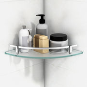 Plantex Premium Frosted Glass Corner with Brass Railings and Brackets/Shelf for Bathroom/Wall Shelf/Storage Shelf (9x9 Inches) - Pack of 1 (Silver Matt)