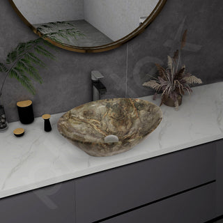 Plantex Ceramic Basin for Bathroom/Table Top Ceramic Basin/Washbasin for Bathroom (BOAT-NS-525-Marble Finish, 16 x 13 x 5.5 Inch)