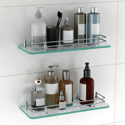 Plantex Glass Shelf for Bathroom/Kitchen Wall Mounted/Living Room Transparent Glass Shelf - Bathroom Organizer (Polished - 15x6 Inches - Pack of 2)