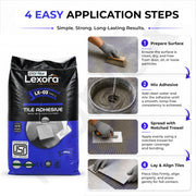 Plantex Lexora Tile Adhesive for Terracotta/Ceramic & Quarry Tiles/Polymer Modified Cement Adhesive for Floor & Wall Tiles Fixing/ Kitchen & Bathroom  Use - 20kg (LX-03, White)