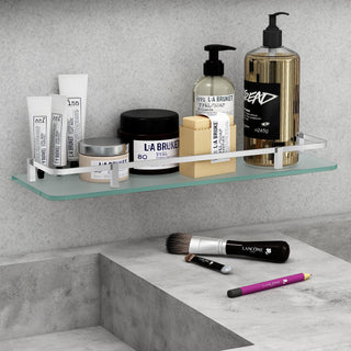 Plantex Premium Frosted Glass Shelf for Bathroom/Kitchen/Living Room with Brass Railings and Brackets - Bathroom Accessories (18x6 Inches - Chrome) - Pack of 1