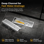 Plantex 304 Grade Stainless Steel Shower Water Drain Channel/12x4 Inch Floor Drain/Drainage Cover/Floor Drain Cover with Removable Grate - (VERTICLE, Chrome)