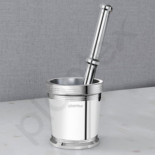 Plantex Heavy Stainless Steel Khalbatta/Mortar & Pestle Set/Okli Musal/Khal/Okli/Imam Dasta for Kitchen - Size 3(Dia: 8, H: 8 cm)
