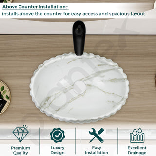 Plantex Ceramic Basin for Bathroom/Table Top Ceramic Basin/Washbasin for Bathroom (Marble Finish - 19.5 x 14 x 6 Inch)