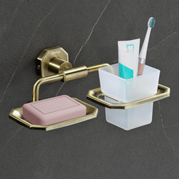 Plantex 304 Grade Stainless Steel 2in1 Soap Dish with Tumbler Holder/Soap Stand/Tooth Brush Holder/Bathroom Accessories - Nipron (Brass Antique)
